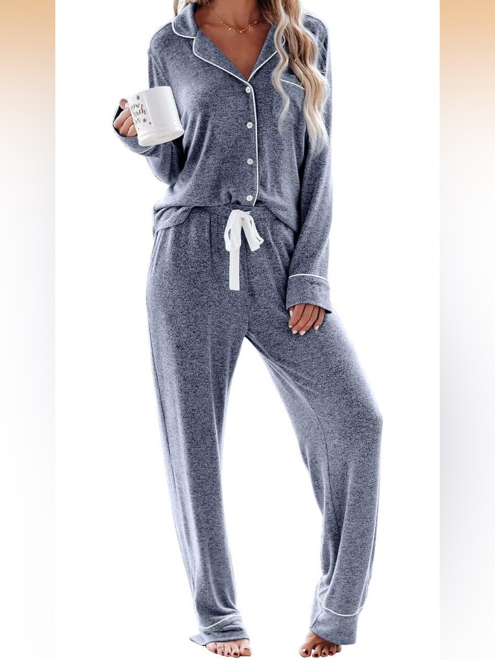 2/$22🌼 Women's Blue Long Sleeve Button Down Pajama Set